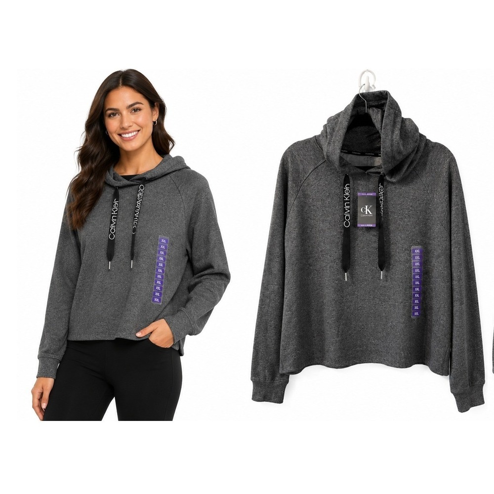 Calvin Klein Performance Gray Hoodie Womens XXL Cropped Pullover Athleisure